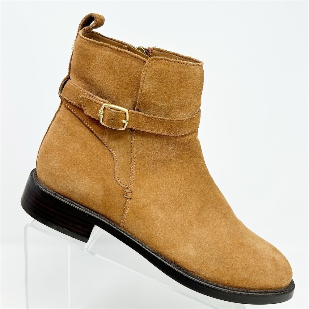 Sam Edelman Nolynn Camel Tan Heeled Ankle Booties Buckle Strap Size 10.5